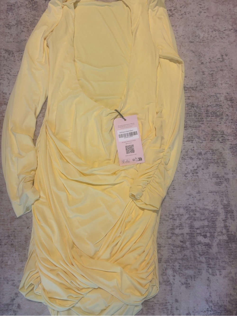 Oh Polly Pale Yellow Long Sleeve Ruched Midi Dress